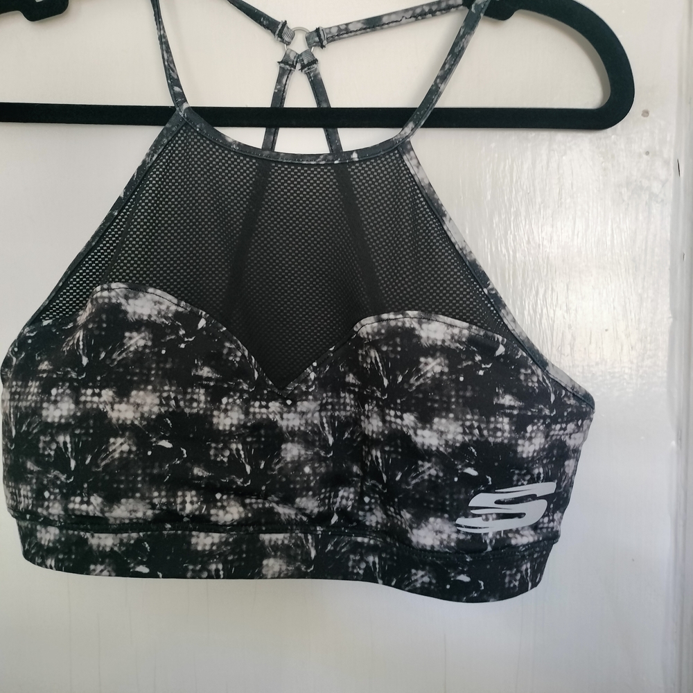 Sexy Skechers Active Wear Tie Dye Monochrome Mesh Cropped Top Sports Bra Large